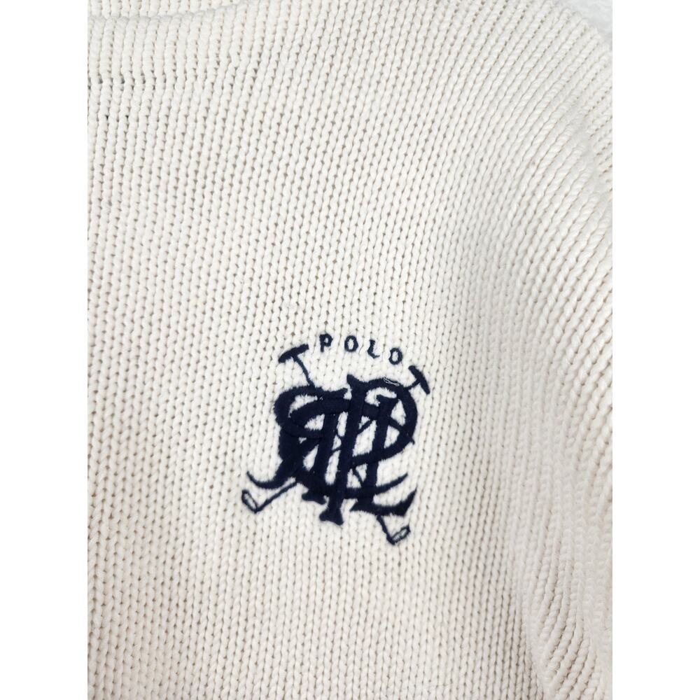 Vintage Polo Ralph Lauren Cream Sweater Men Small Crew Neck Logo Long Sleeve - Picture 2 of 10